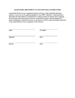 Waiver for Immunizations Form