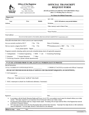 Santa Clara University Transcripts Form