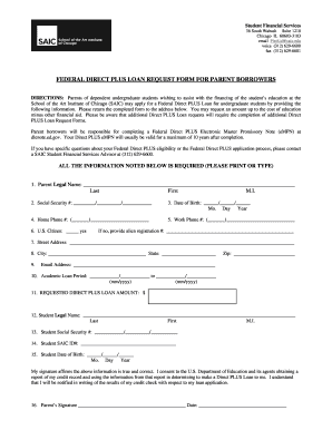 FEDERAL DIRECT PLUS LOAN REQUEST FORM School of the Saic