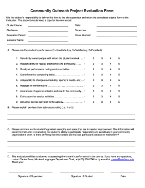  Sample Evaluation Form for Community Project 2009-2024