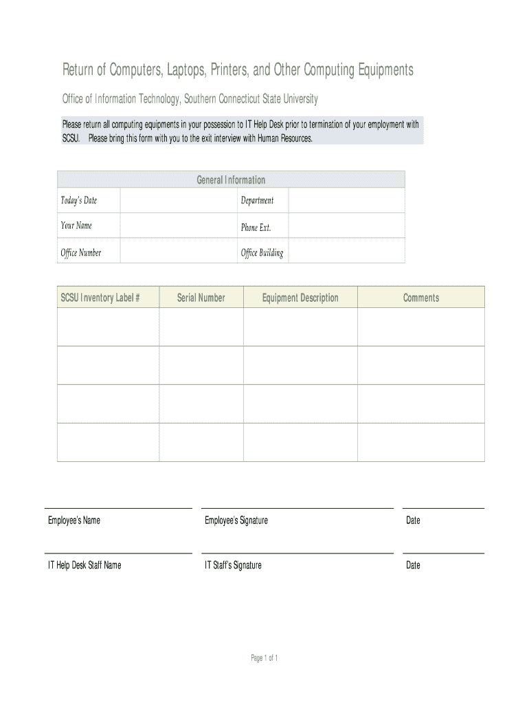 Get and Sign Return of Company Equipment Form