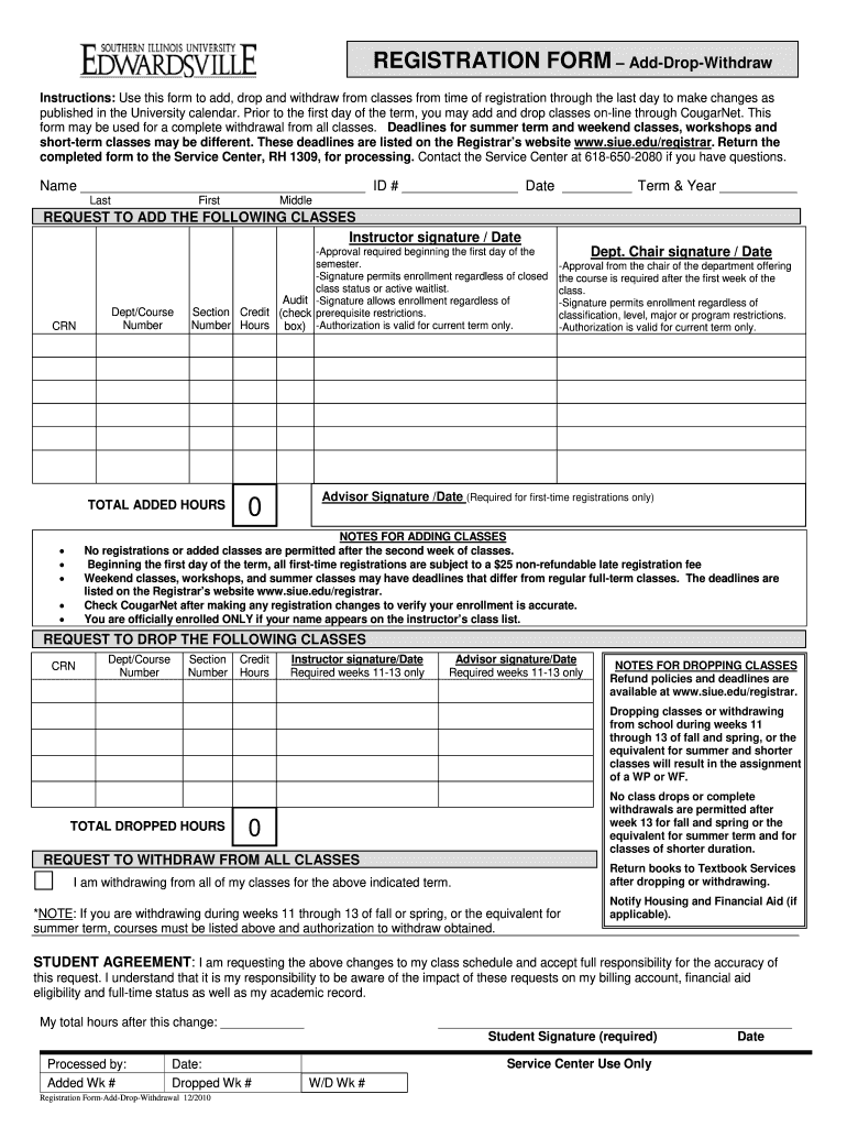  Siue Add Drop Form 2010-2024