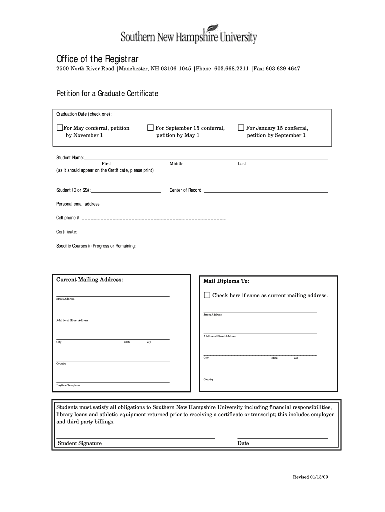  Snhu Petition to Graduate 2009-2024