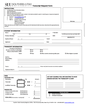 Suu Transcript Request  Form