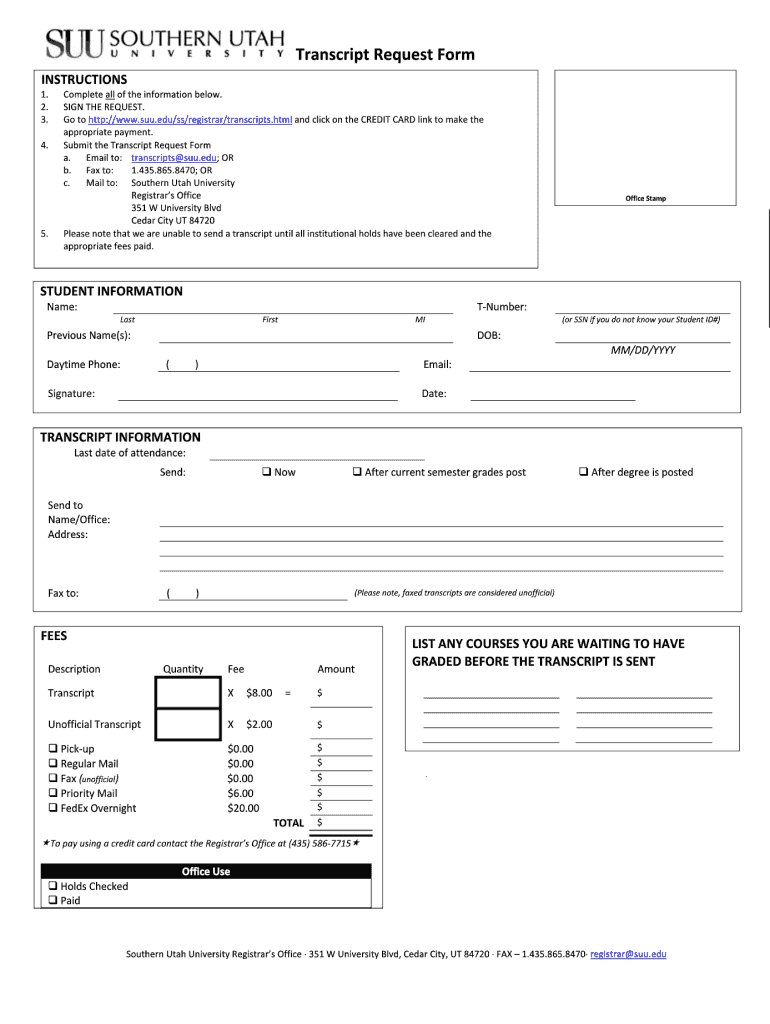 Transcriptssuuedu Form