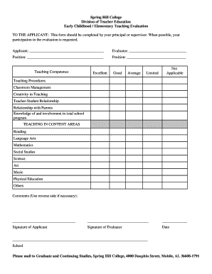 Teacher Evaluation Form by Principal