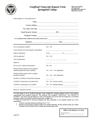 Springfield College Transcript Request  Form