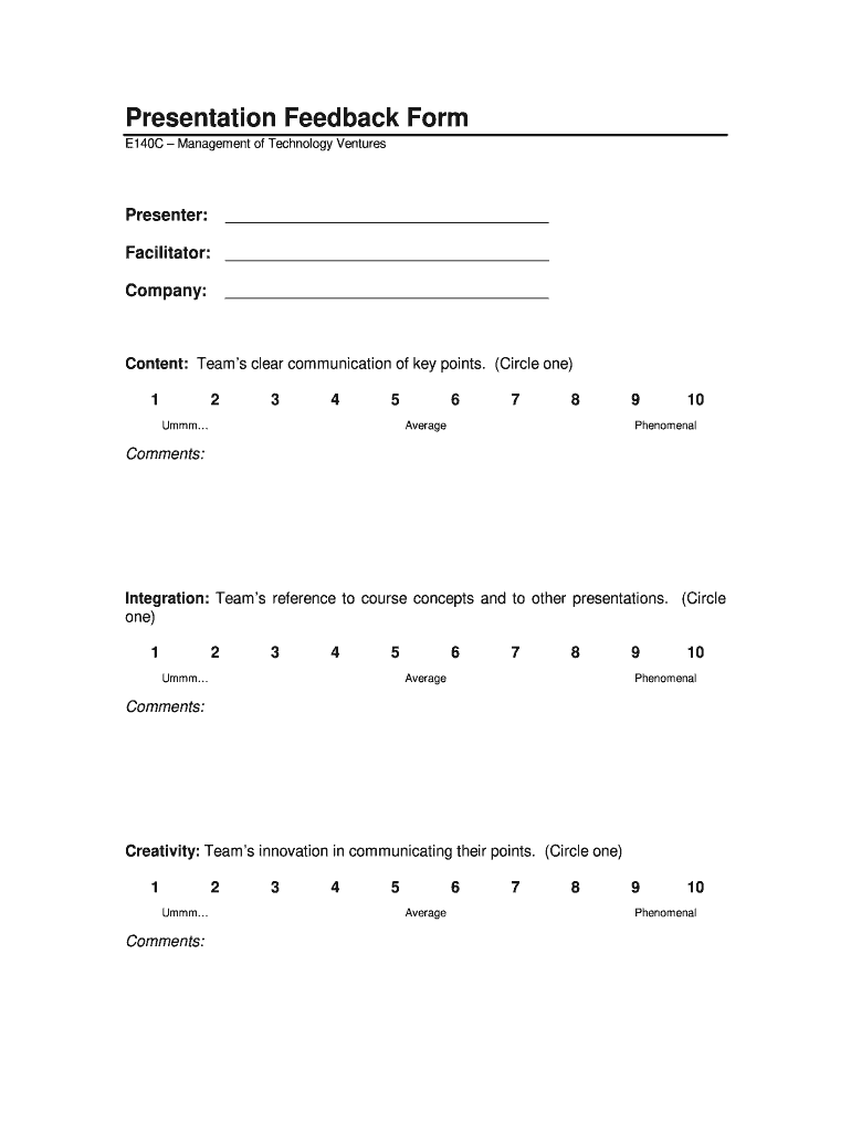 Presentation Feedback Form for Students