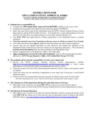 Off Campus Study Approval Form SUNY Oswego Oswego