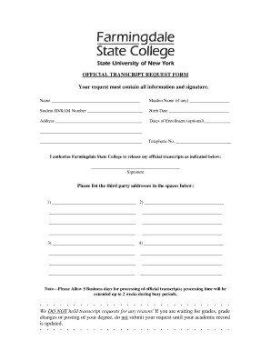 Suny Farmingdale Transcript Request Form
