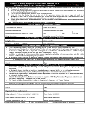 Transfer Billing Responsibility Verizon  Form