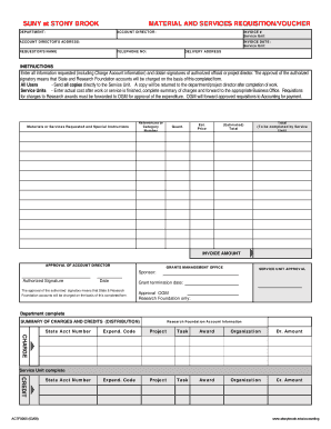 Material and Services Requisition Form Stony Brook University Stonybrook