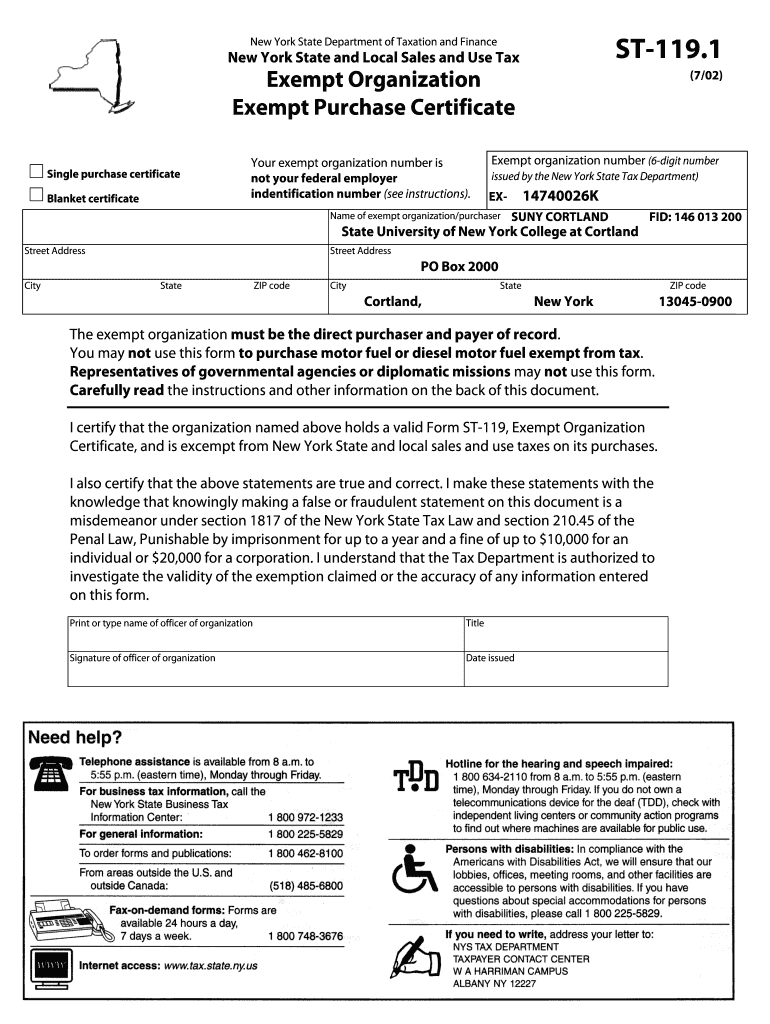 Nys Tax Exempt Form St 119