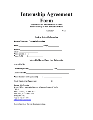  Internship Agreement Form SUNY New Paltz Newpaltz 2011