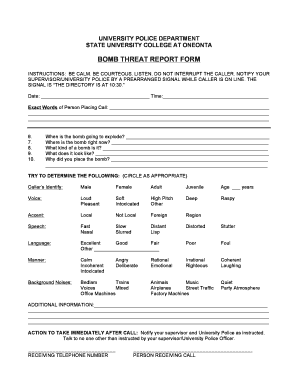 Bomb Threat Checklist Template  Form