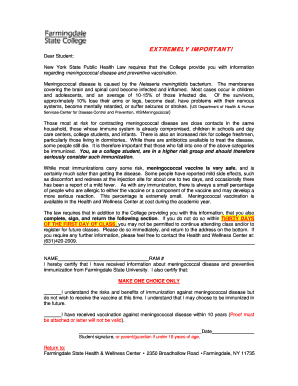 Farmingdale College Meningitis Form