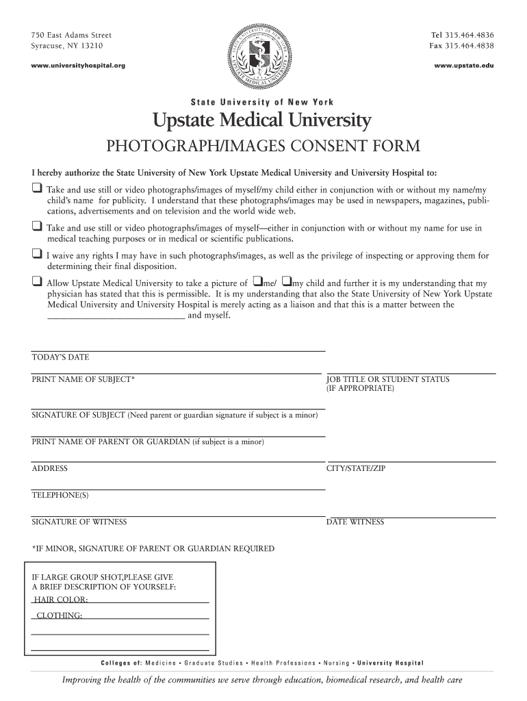 Photo Consent Form SUNY Upstate Medical University Upstate