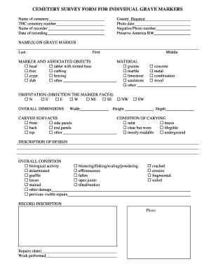 CEMETERY SURVEY FORM for INDIVIDUAL GRAVE MARKERS