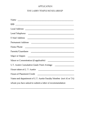 For the LARRY TEMPLE SCHOLARSHIP This Application Form