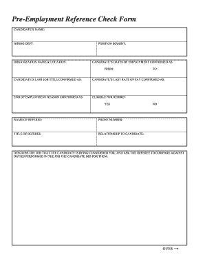 Solved Pre-Employment Reference Check Form These are the