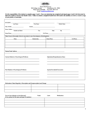 Swarthmore Physical Health Form