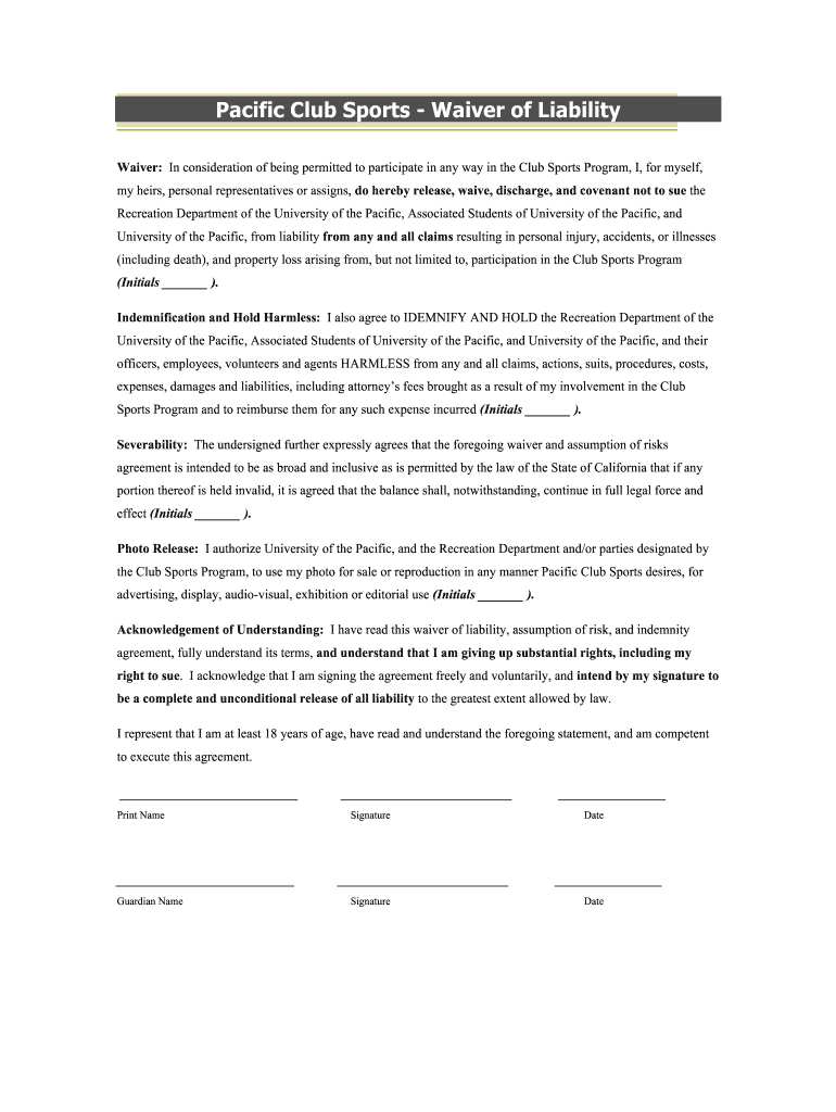 Waiver Template Word  Form