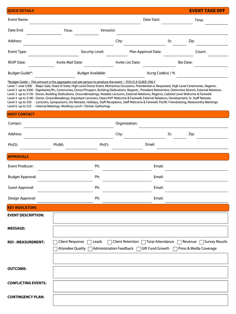 Event Planning Master Sheet Form