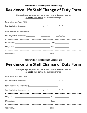 Change of Duty Form University of Pittsburgh Pitt