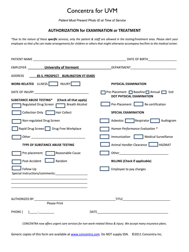 Concentra Authorization Form