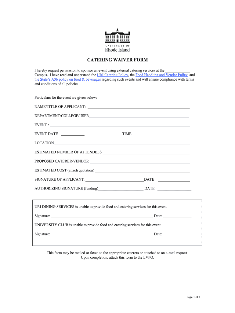 Catering Waiver  Form