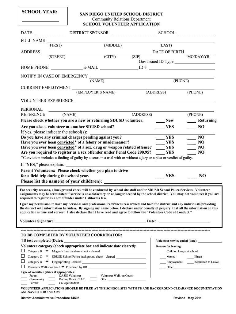 Get and Sign Sdusd Volunteer Form 2011-2022
