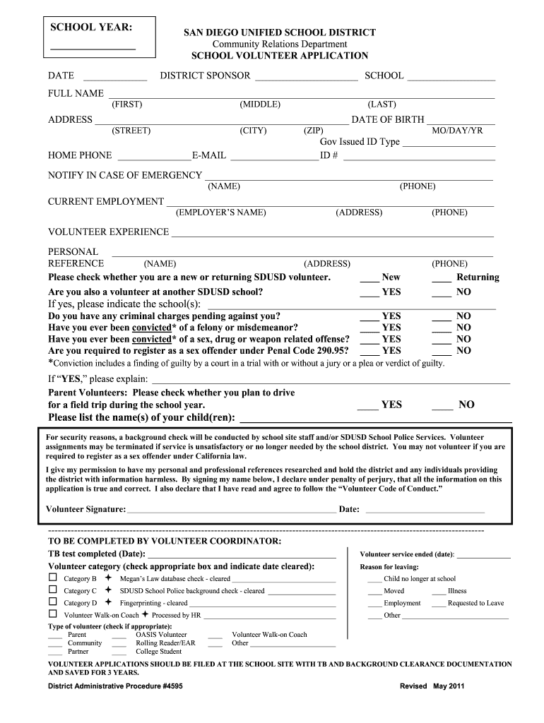  Sdusd Volunteer Form 2011-2024