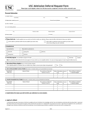 Usc Defer Admission  Form