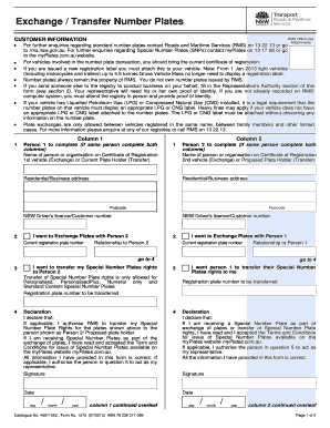 Changing Number Plates Nsw  Form