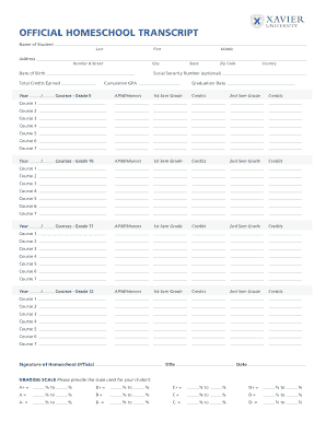 Homeschool Transcript Form Xavier