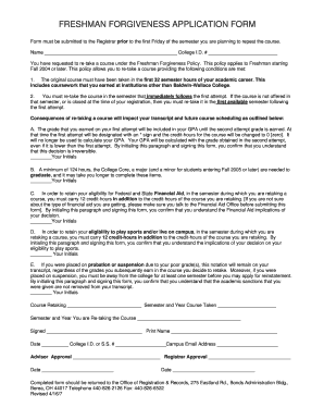 Freshman Forgiveness Application Form Baldwin Wallace University Bw