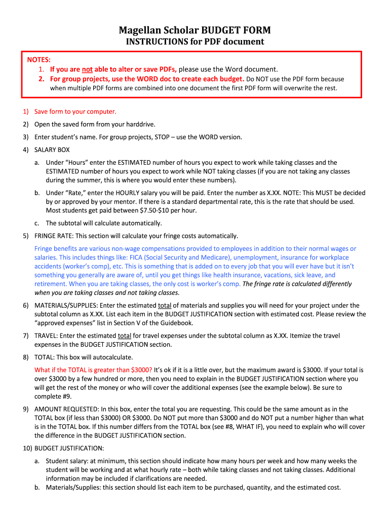 Magellan Scholar BUDGET FORM  Sc