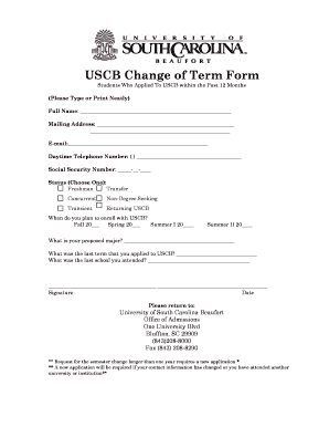 Usc Beaufort Change Term Form