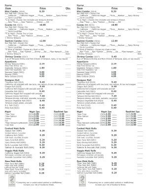 Sushi Order Form