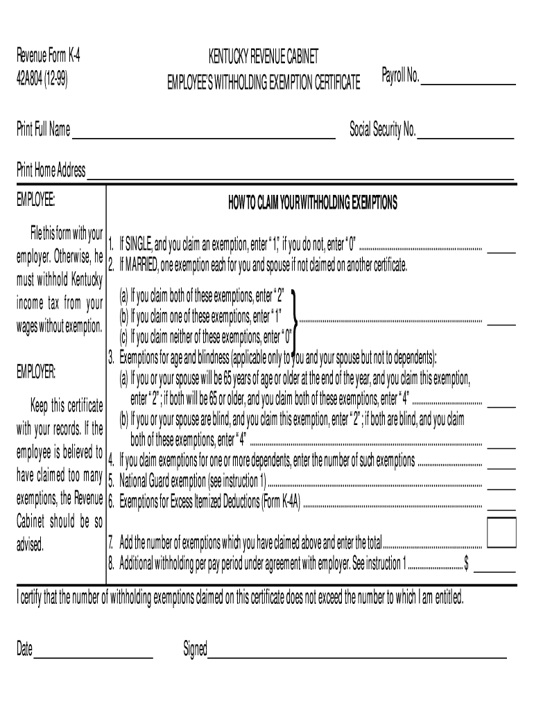  Kentucky K 4 Form 2022