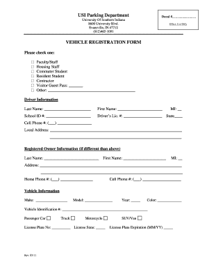 Usi Car Registration  Form