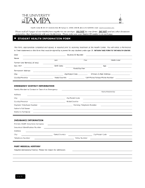 University of Tampa Health Forms