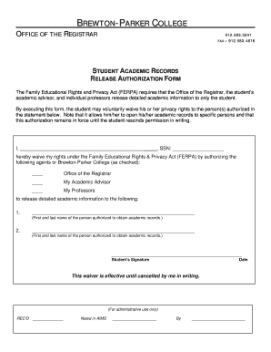 Student Academic Records Release Authorization Form Bpc