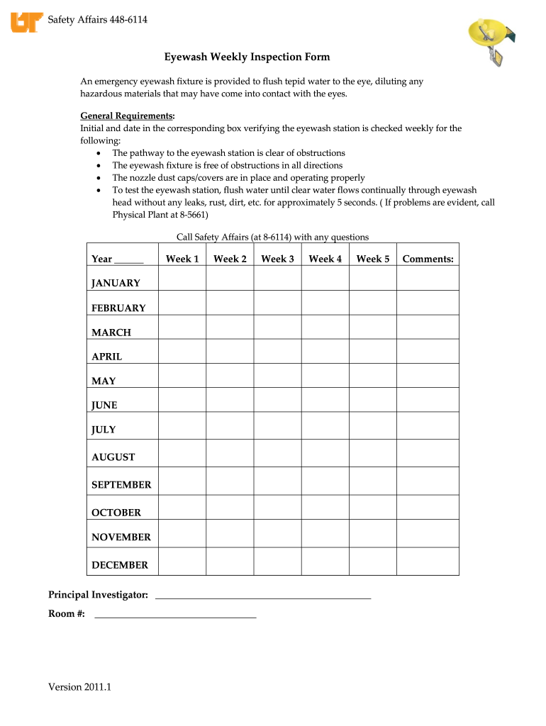  Eyewash Inspection and Monitoring Record 2011-2024