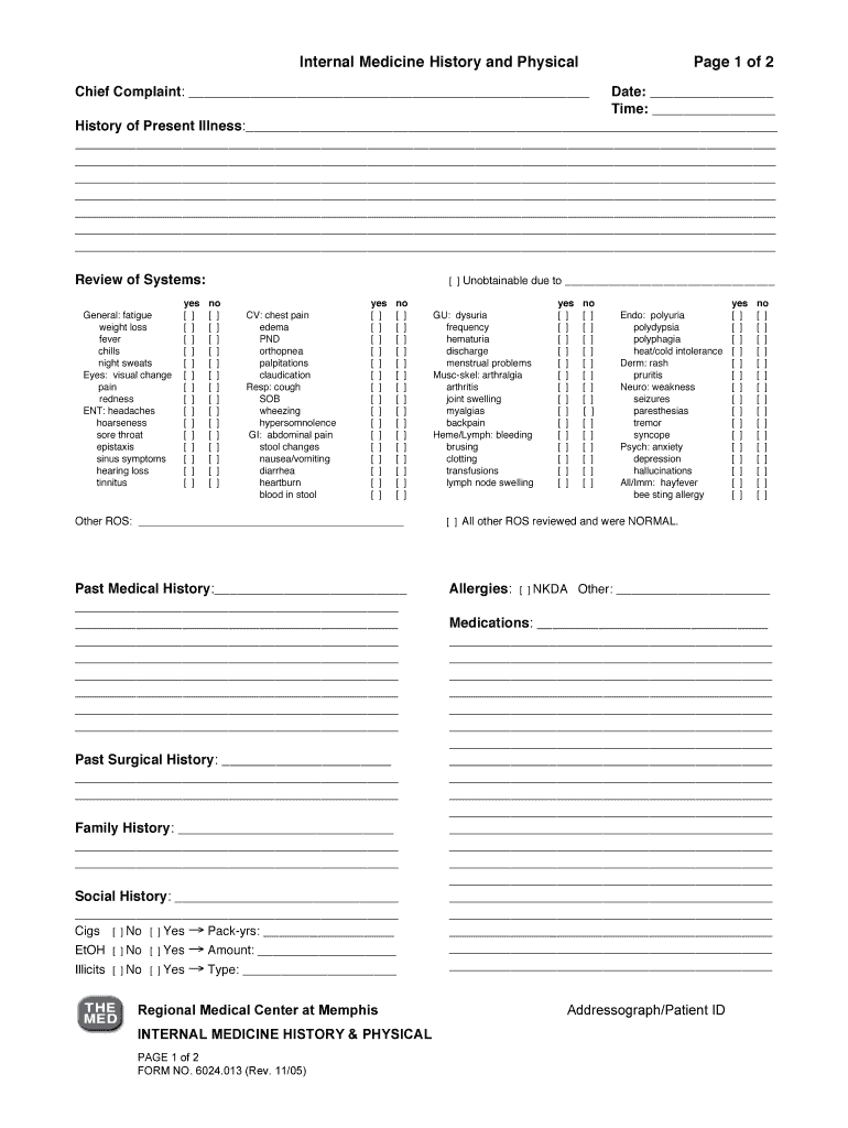 Get and Sign H and P Template 2005-2022 Form