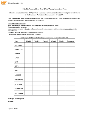 Satellite Accumulation Area SAA Weekly Inspection Form Principal Uthsc