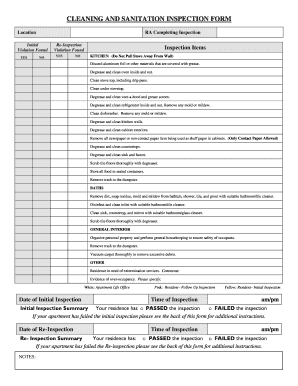 School Cleaning Inspection Checklist  Form
