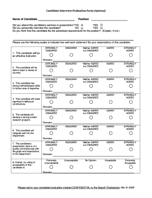 Candidate Interview Evaluation Form Optional Name of Candidate Uta