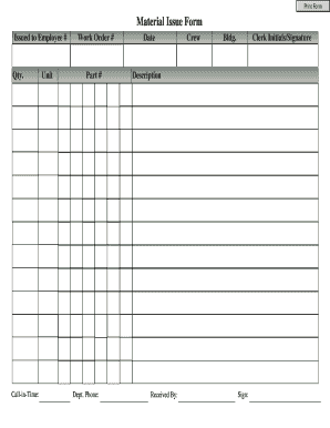 Material Issue Form