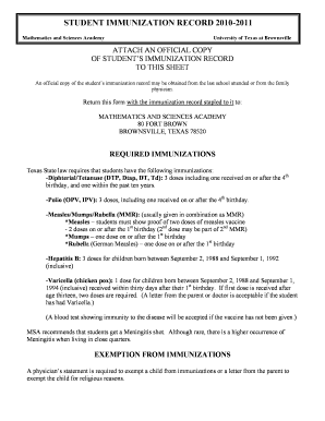 Immunization Record Word Template  Form